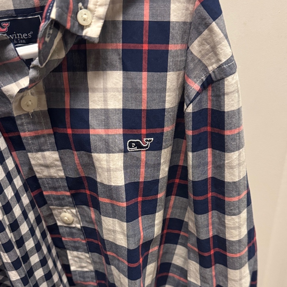 Vineyard Vines Boys’ Navy and Red Checkered Shirts - Set of 2 - Picture 4 of 5